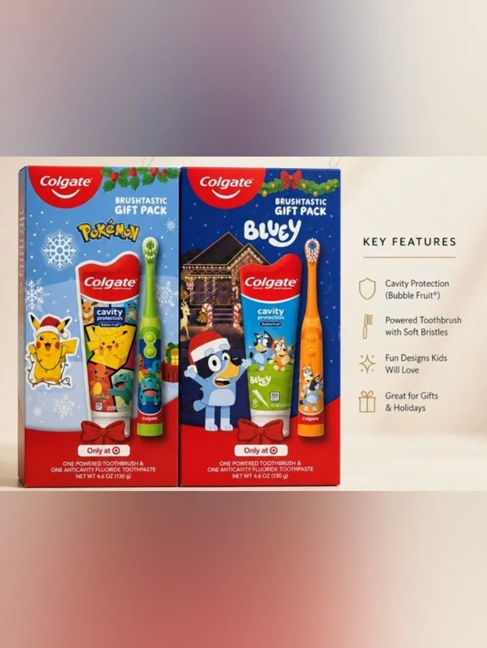 Pokemon & Bluey Colgate Kids' Toothbrush & Toothpaste Gift Pack Bundle NEW 2FER